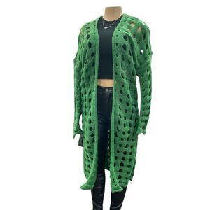 MM Knitted Twist Crochet Hollow Out Sweater Cardigan Long Sleeve Long OS